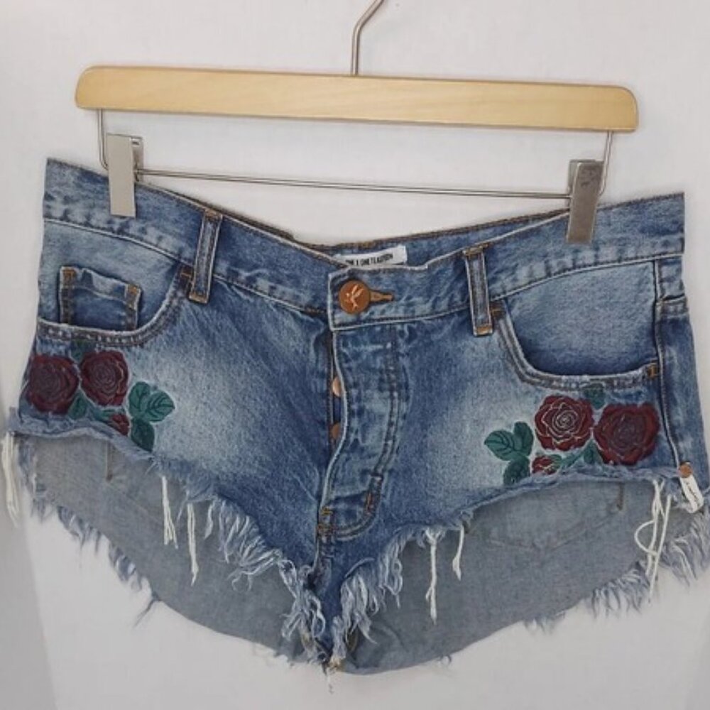 one teaspoon - rollers - low waist cut off shorts in flower embroidery - 30